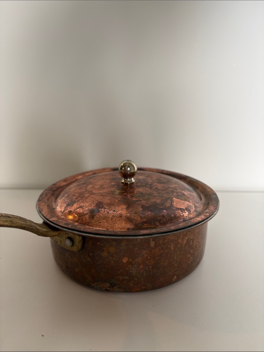 Vintage Cu Artigiana Handmade Italian Copper Saucepan with Lid